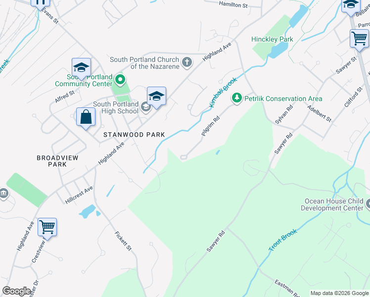 map of restaurants, bars, coffee shops, grocery stores, and more near 167 Pilgrim Road in South Portland