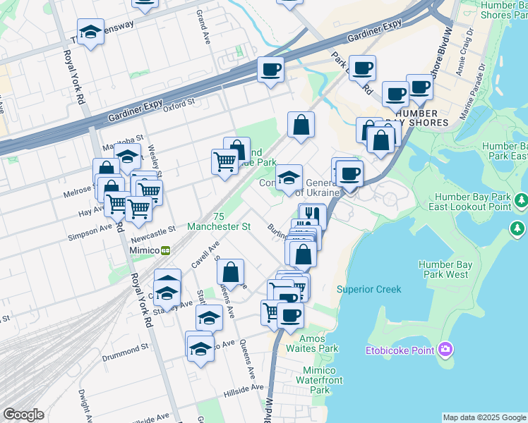 map of restaurants, bars, coffee shops, grocery stores, and more near 32 Skelton Street in Toronto