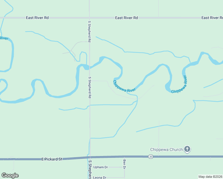 map of restaurants, bars, coffee shops, grocery stores, and more near 8221 East Chippewa Trail in Mount Pleasant