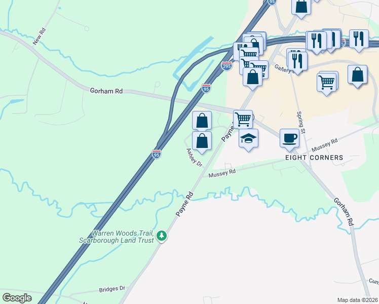 map of restaurants, bars, coffee shops, grocery stores, and more near 1 Ashley Drive in Scarborough