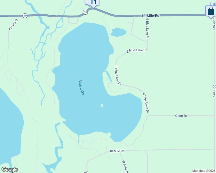 map of restaurants, bars, coffee shops, grocery stores, and more near 10457 Midshore Drive in Mecosta