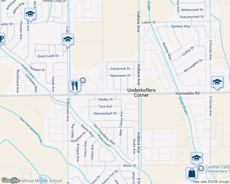 map of restaurants, bars, coffee shops, grocery stores, and more near 14150 Shelby Street in Caldwell