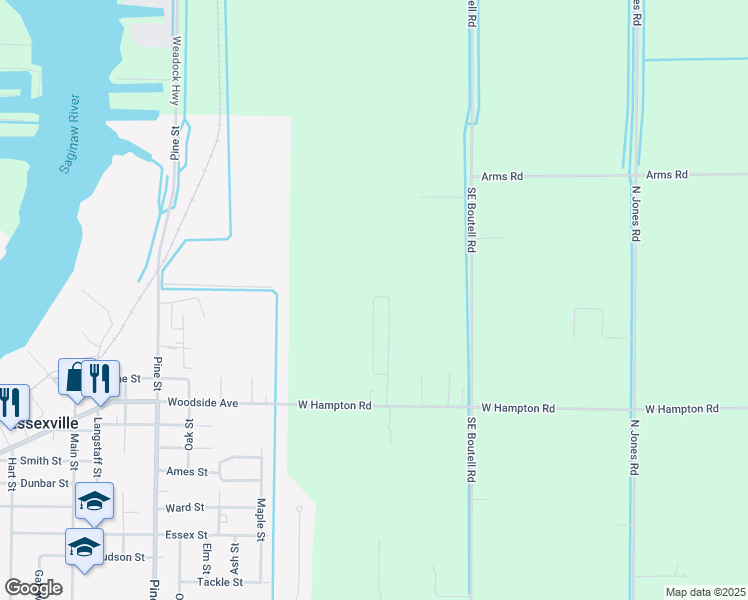 map of restaurants, bars, coffee shops, grocery stores, and more near 1700 North Carol Drive in Essexville