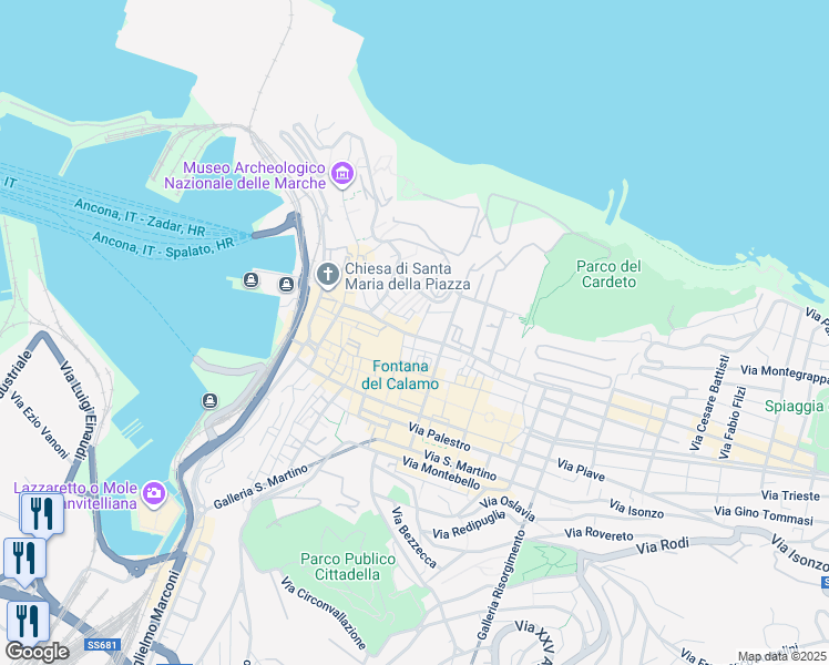 map of restaurants, bars, coffee shops, grocery stores, and more near 2 Via delle Cavorchie in Ancona