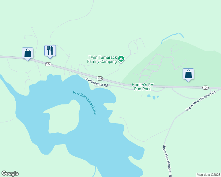 map of restaurants, bars, coffee shops, grocery stores, and more near 101 Campground Road in New Hampton