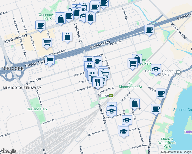 map of restaurants, bars, coffee shops, grocery stores, and more near 148 Portland Street in Toronto