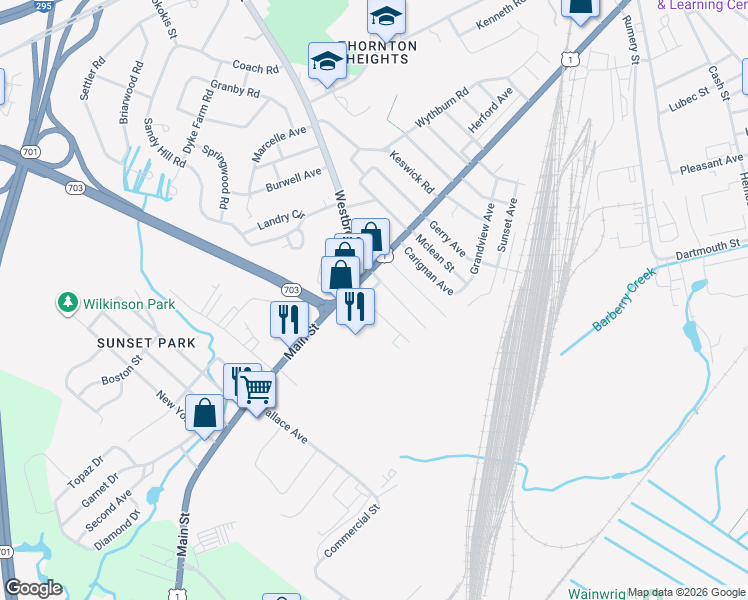 map of restaurants, bars, coffee shops, grocery stores, and more near 660 Main Street in South Portland