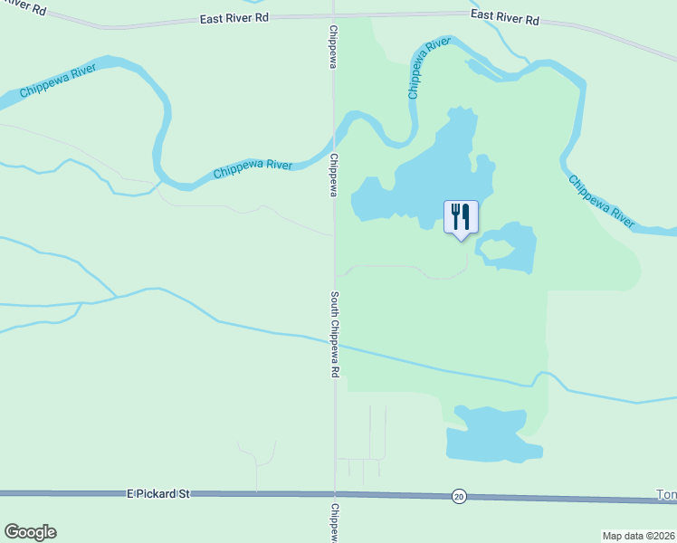 map of restaurants, bars, coffee shops, grocery stores, and more near 1430-1448 South Chippewa Road in Mount Pleasant