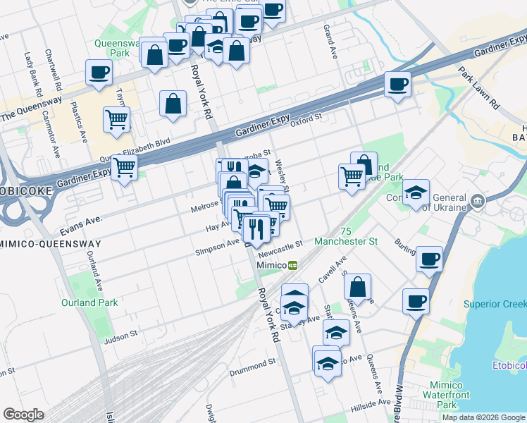 map of restaurants, bars, coffee shops, grocery stores, and more near 138 Portland Street in Toronto
