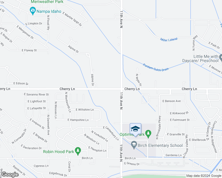 map of restaurants, bars, coffee shops, grocery stores, and more near 7167 Cherry Lane in Nampa