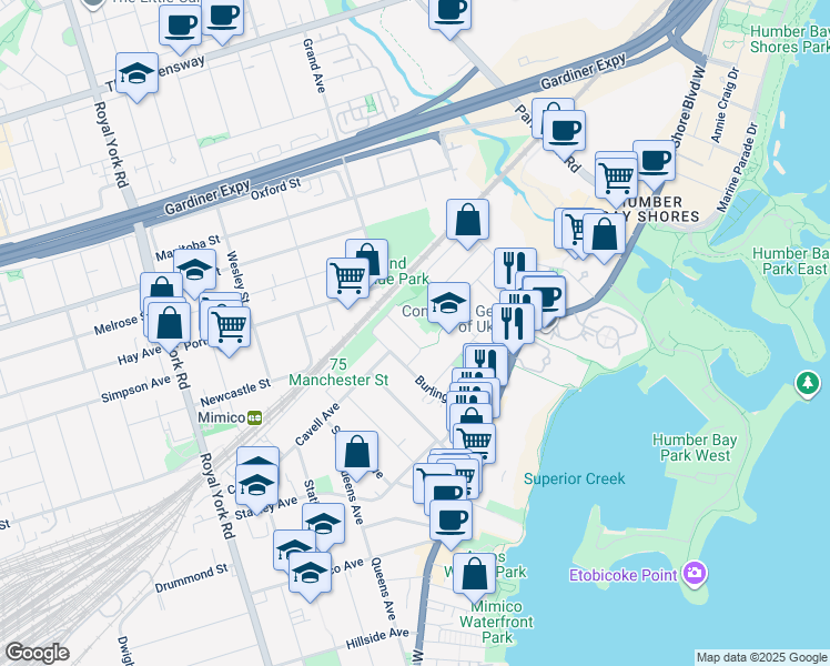 map of restaurants, bars, coffee shops, grocery stores, and more near 19 Skelton Street in Toronto