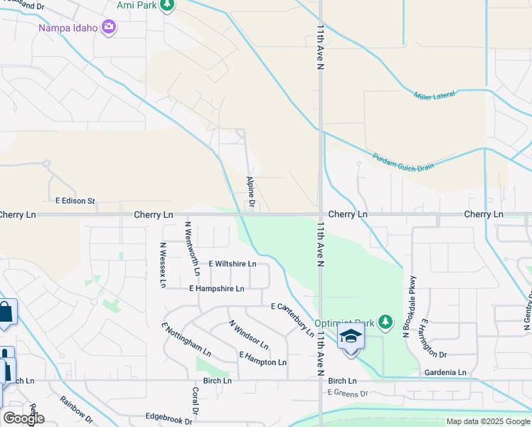 map of restaurants, bars, coffee shops, grocery stores, and more near 7178 Cherry Lane in Nampa