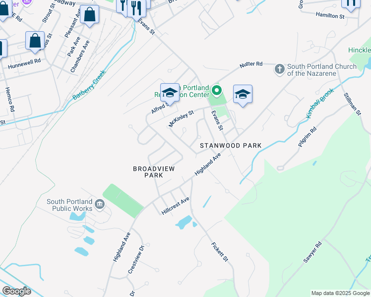 map of restaurants, bars, coffee shops, grocery stores, and more near 134 McKinley Street in Portland