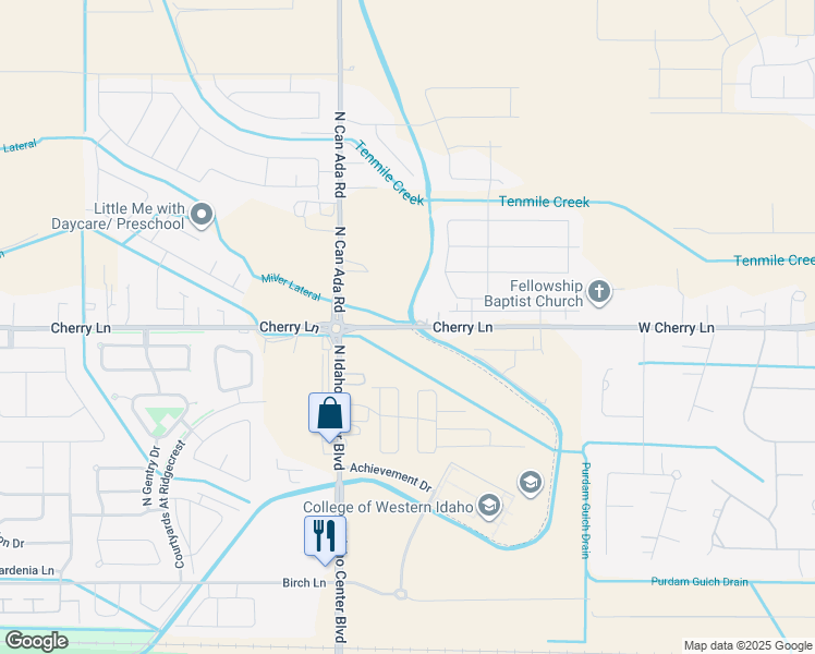 map of restaurants, bars, coffee shops, grocery stores, and more near 5720 Cherry Lane in Nampa