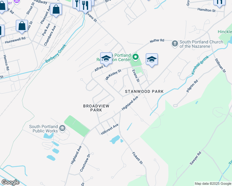 map of restaurants, bars, coffee shops, grocery stores, and more near 134 McKinley Street in Portland