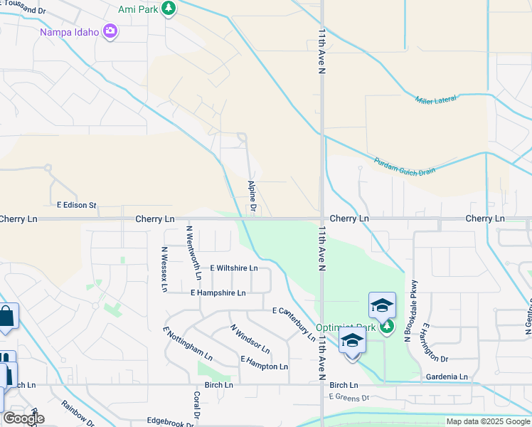 map of restaurants, bars, coffee shops, grocery stores, and more near 7178 Cherry Lane in Nampa