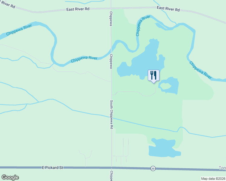 map of restaurants, bars, coffee shops, grocery stores, and more near 1430-1448 South Chippewa Road in Mount Pleasant