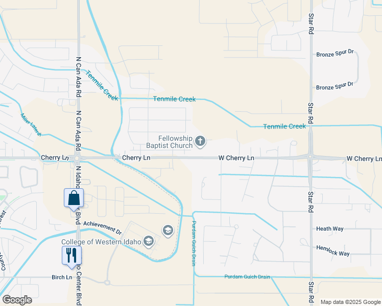 map of restaurants, bars, coffee shops, grocery stores, and more near 5494 Cherry Lane in Nampa