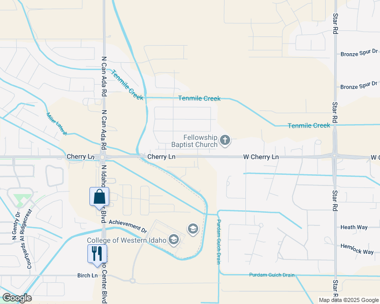 map of restaurants, bars, coffee shops, grocery stores, and more near 5644 Cherry Lane in Nampa