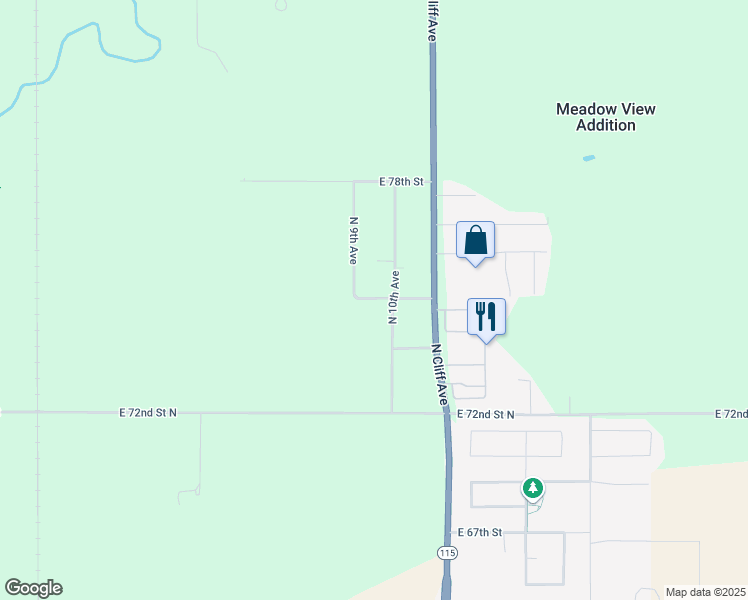map of restaurants, bars, coffee shops, grocery stores, and more near East 75th Street in Sioux Falls