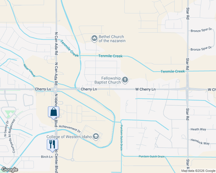 map of restaurants, bars, coffee shops, grocery stores, and more near 5578 Cherry Lane in Nampa