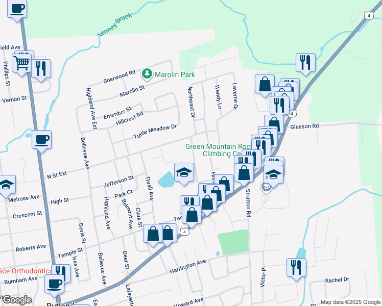 map of restaurants, bars, coffee shops, grocery stores, and more near 94 Mountain Road in Mendon