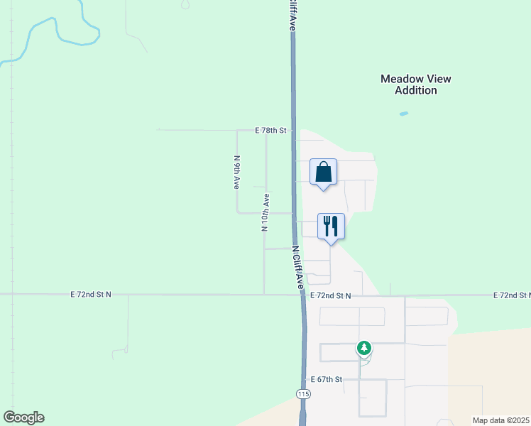 map of restaurants, bars, coffee shops, grocery stores, and more near East 75th Street in Sioux Falls