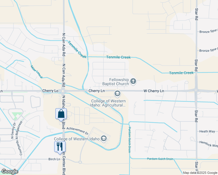 map of restaurants, bars, coffee shops, grocery stores, and more near 5644 Cherry Lane in Nampa