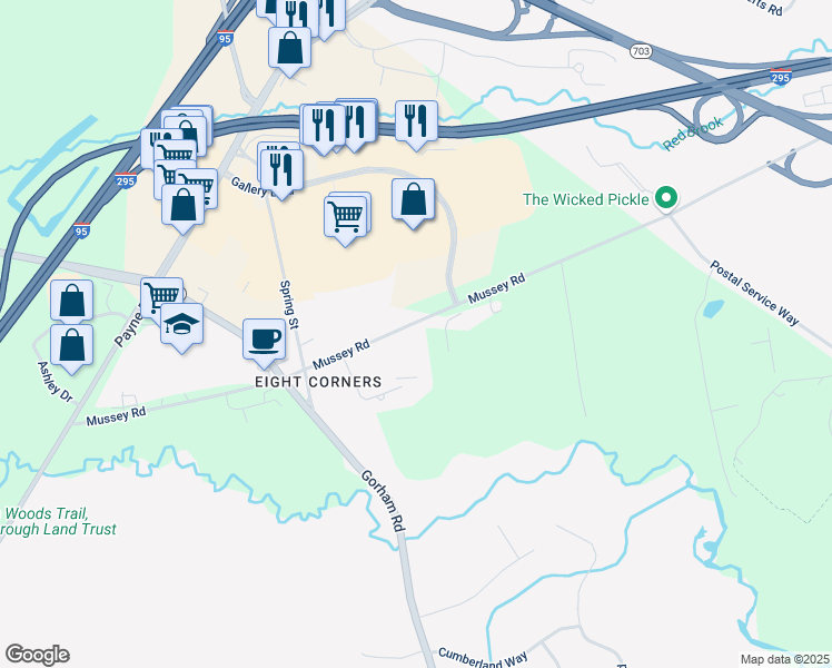 map of restaurants, bars, coffee shops, grocery stores, and more near 79 Mussey Road in Scarborough