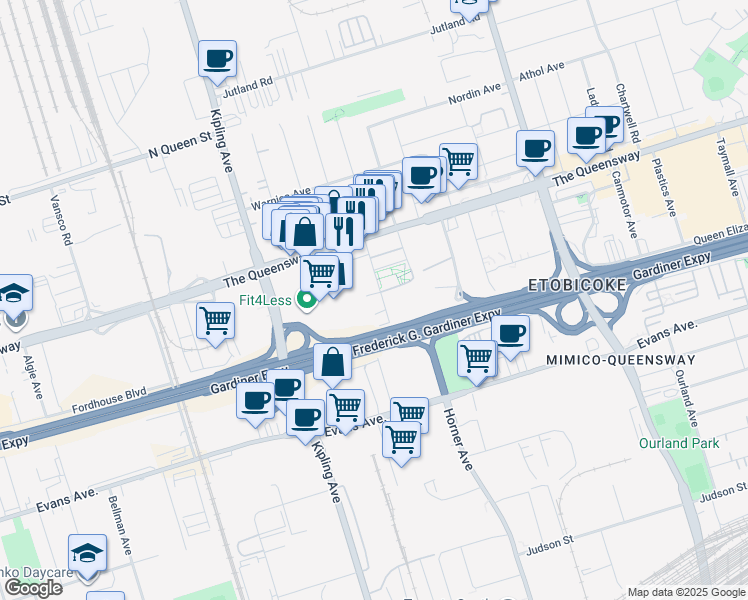 map of restaurants, bars, coffee shops, grocery stores, and more near in Toronto