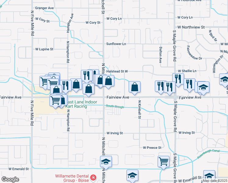 map of restaurants, bars, coffee shops, grocery stores, and more near 9688 West Fairview Avenue in Boise