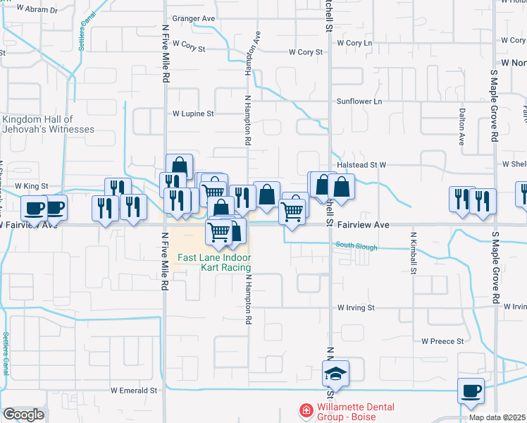 map of restaurants, bars, coffee shops, grocery stores, and more near 10162 West Fairview Avenue in Boise