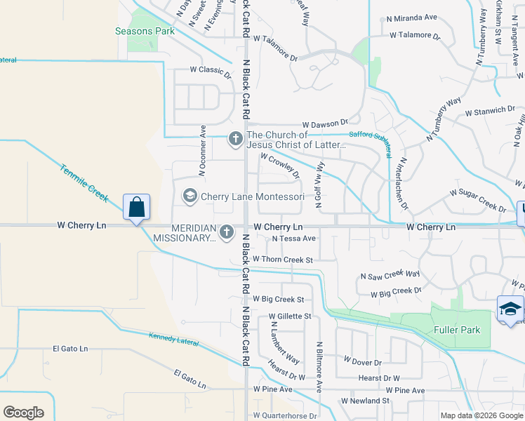 map of restaurants, bars, coffee shops, grocery stores, and more near 4716 West Quaker Ridge Drive in Meridian