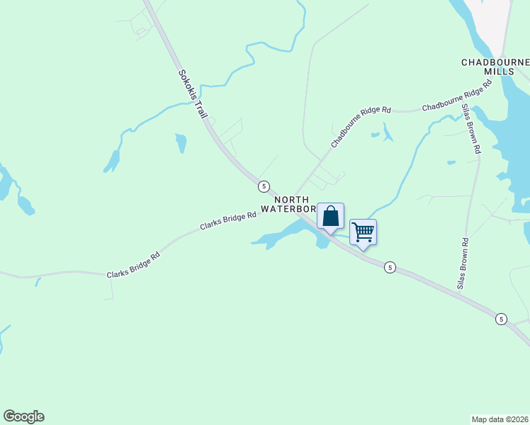 map of restaurants, bars, coffee shops, grocery stores, and more near 1 Clarks Bridge Road in Waterboro