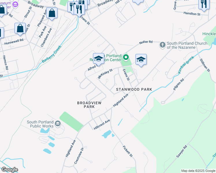 map of restaurants, bars, coffee shops, grocery stores, and more near 134 McKinley Street in Portland