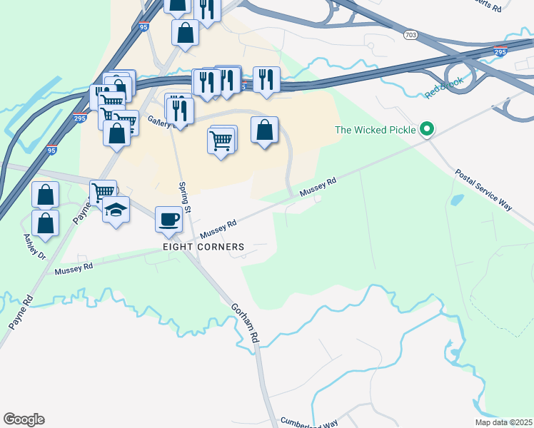 map of restaurants, bars, coffee shops, grocery stores, and more near 79 Mussey Road in Scarborough