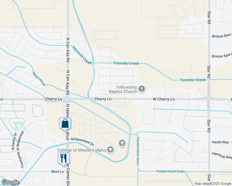 map of restaurants, bars, coffee shops, grocery stores, and more near 5644 Cherry Lane in Nampa