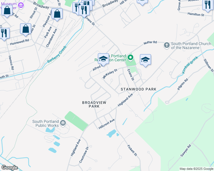 map of restaurants, bars, coffee shops, grocery stores, and more near 134 McKinley Street in Portland