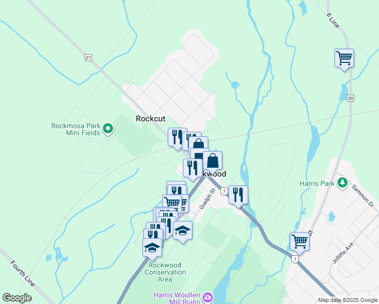 map of restaurants, bars, coffee shops, grocery stores, and more near 138 Main Street North in Rockwood