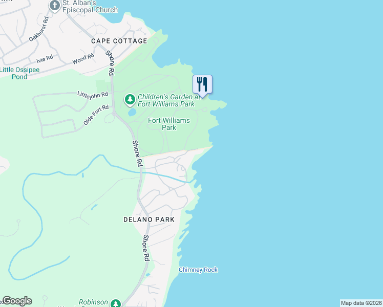 map of restaurants, bars, coffee shops, grocery stores, and more near 109 Delano Park in Cape Elizabeth