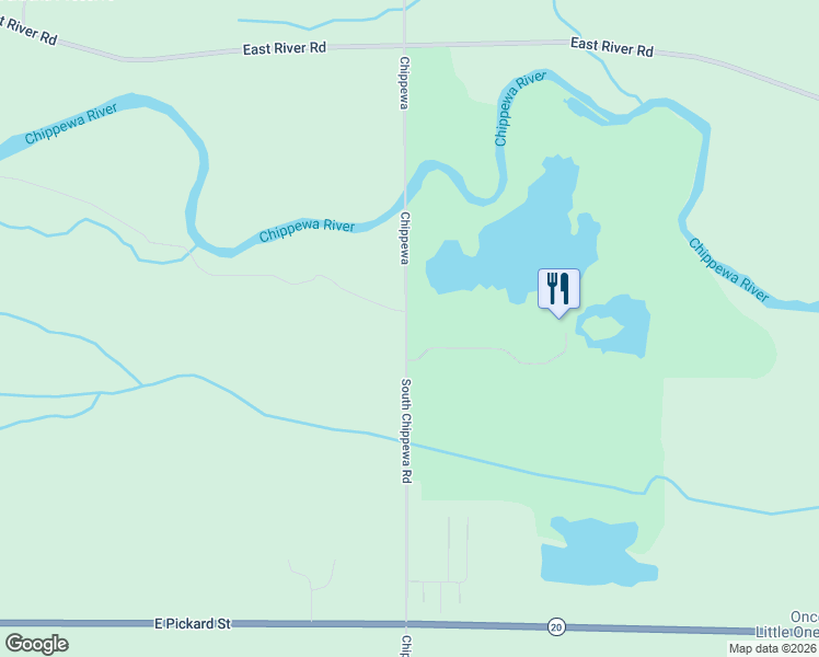 map of restaurants, bars, coffee shops, grocery stores, and more near 1430-1448 South Chippewa Road in Mount Pleasant
