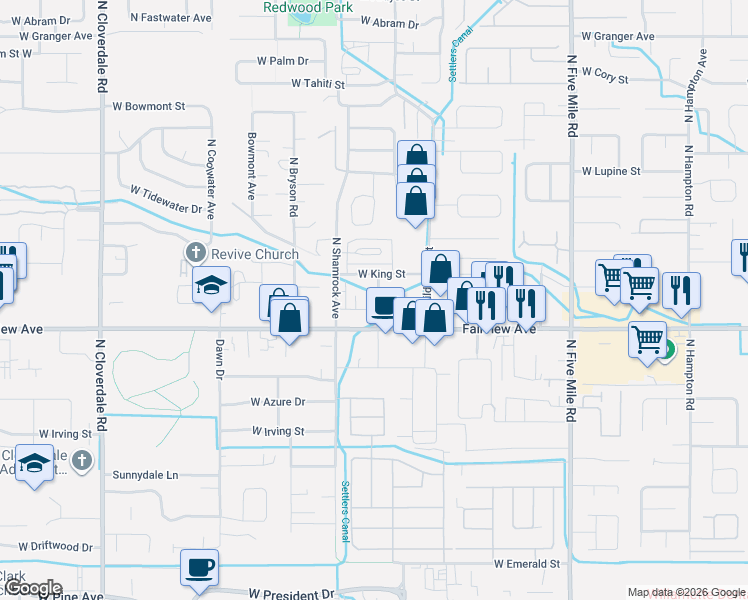 map of restaurants, bars, coffee shops, grocery stores, and more near 11323-11343 West Fairview Avenue in Boise