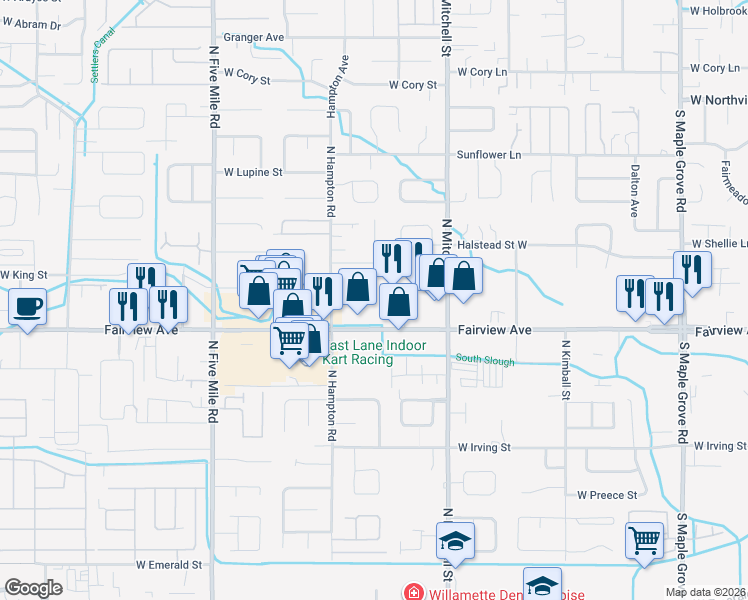 map of restaurants, bars, coffee shops, grocery stores, and more near 10020 West Fairview Avenue in Boise