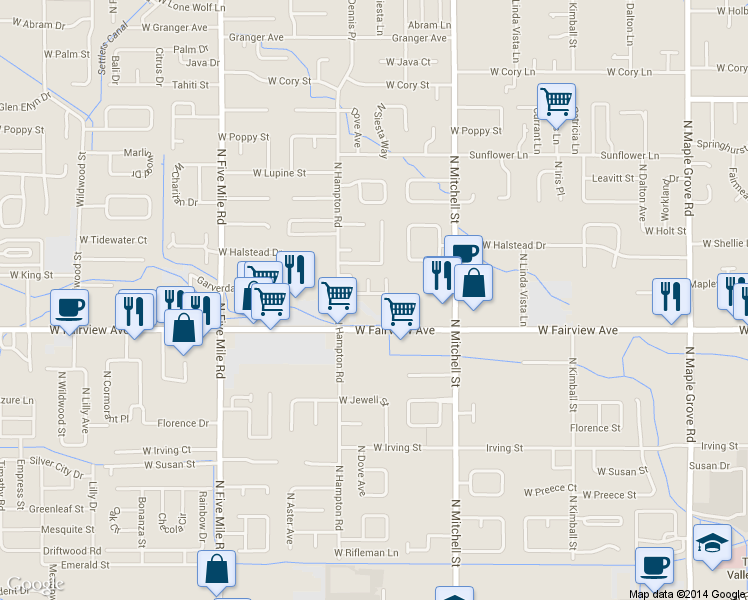 map of restaurants, bars, coffee shops, grocery stores, and more near 10020 West Fairview Avenue in Boise