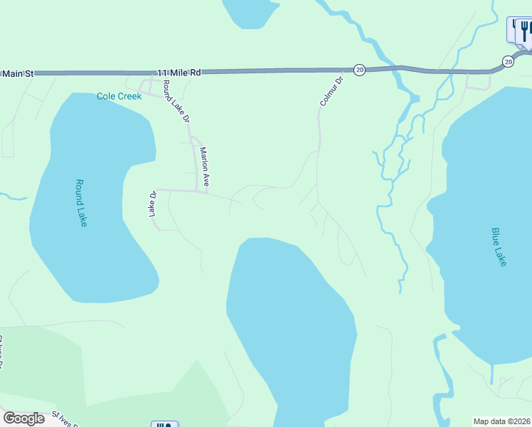 map of restaurants, bars, coffee shops, grocery stores, and more near 10709 Oak Street in Mecosta