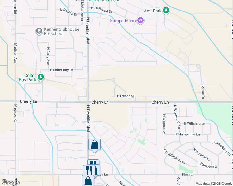 map of restaurants, bars, coffee shops, grocery stores, and more near 7882 Cherry Lane in Nampa
