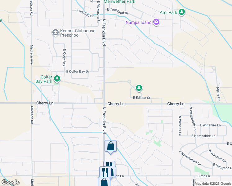 map of restaurants, bars, coffee shops, grocery stores, and more near 7882 Cherry Lane in Nampa