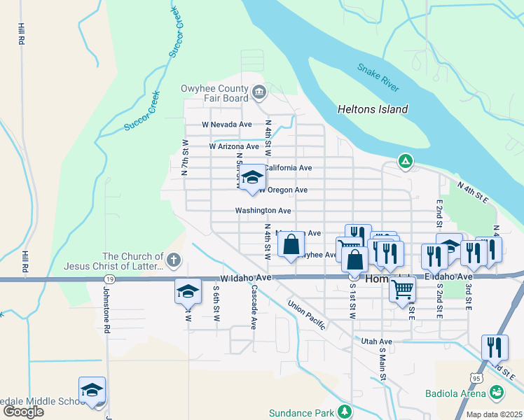 map of restaurants, bars, coffee shops, grocery stores, and more near 420 West Washington Avenue in Homedale