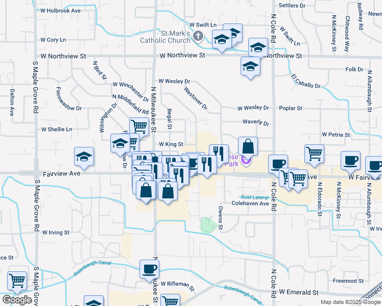 map of restaurants, bars, coffee shops, grocery stores, and more near 7970 West Fairview Avenue in Boise