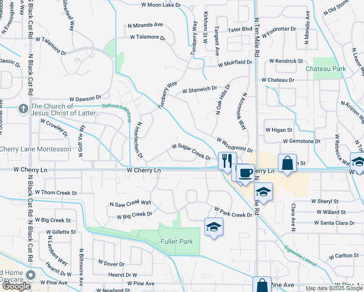 map of restaurants, bars, coffee shops, grocery stores, and more near 3737 West Sugar Creek Drive in Meridian